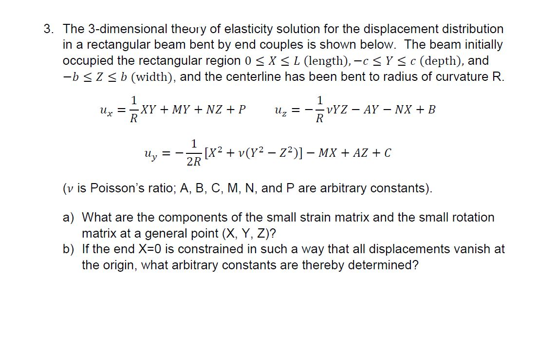 3 The 3 Dimensional Theory Of Elasticity Solution Chegg Com