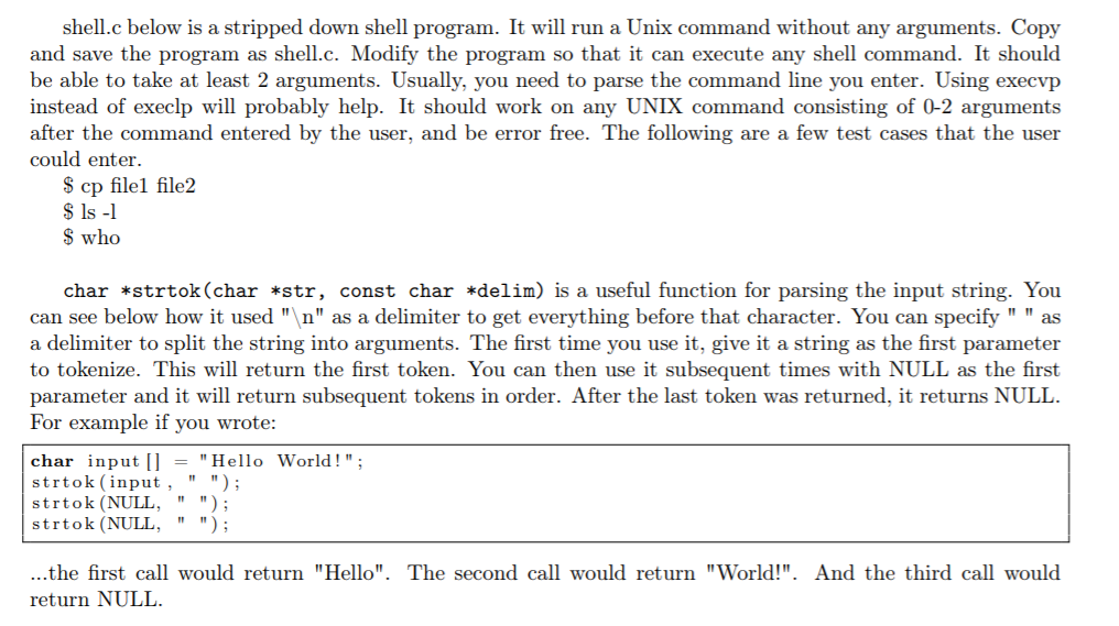 Solved Edit the code (shell.c) given to do the tasks asked! | Chegg.com