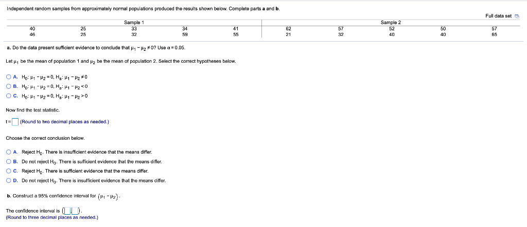 Solved Independent random samples from approximately normal | Chegg.com