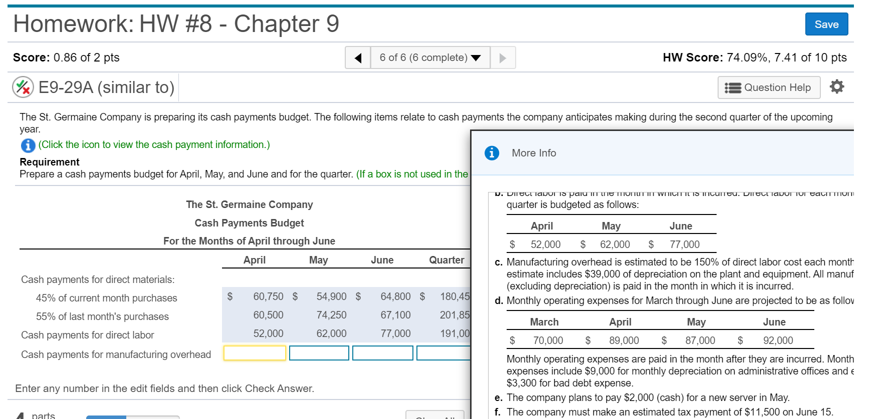 Solved Homework: HW #8 - Chapter 9 Save Score: 0.86 of 2 pts | Chegg.com