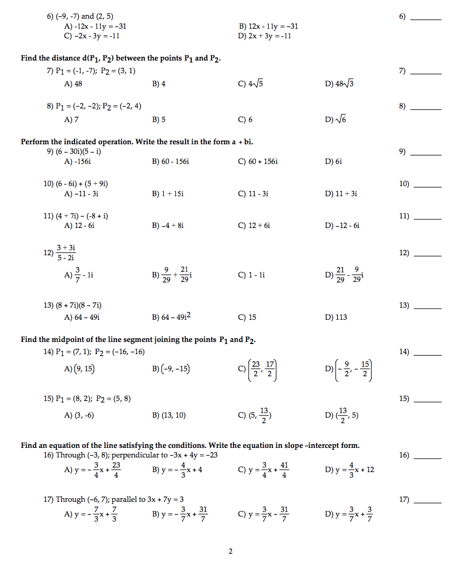 Solved MAC1105 HOMEWORK 1 Name MULTIPLE CHOICE. Choose the | Chegg.com