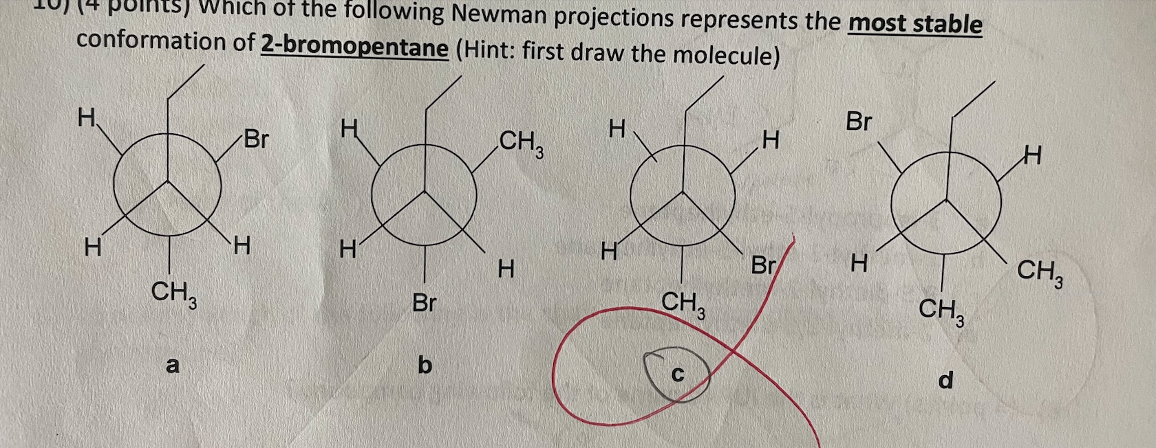 conformation of 2 bromopentane comormopentane (Hint: first draw the molecule)