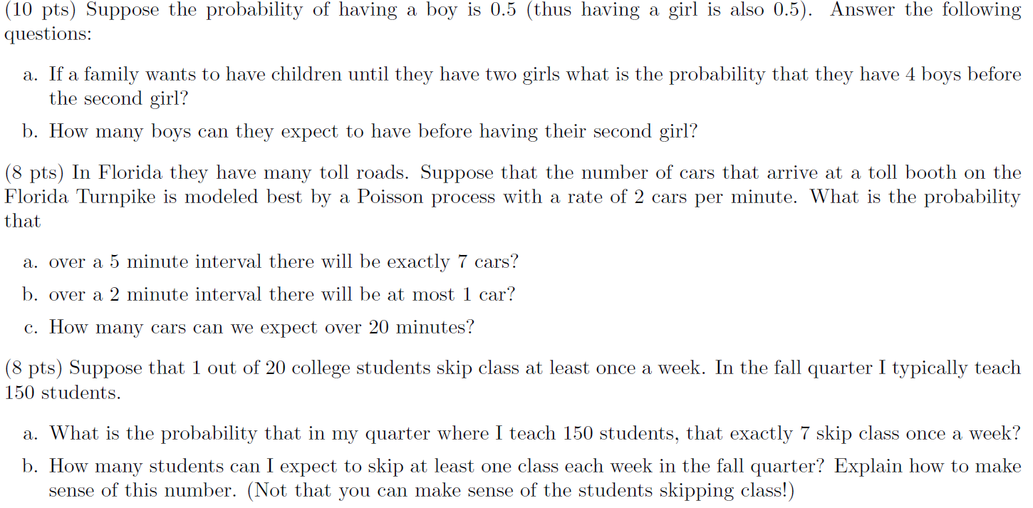 Solved (10 pts) Suppose the probability of having a boy is | Chegg.com