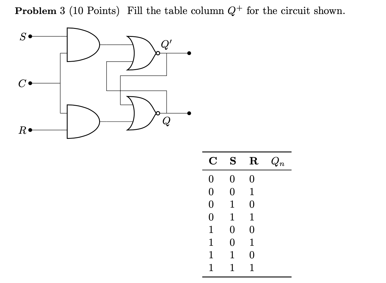 Solved Problem 3 (10 Points) Fill the table column Q+ for | Chegg.com