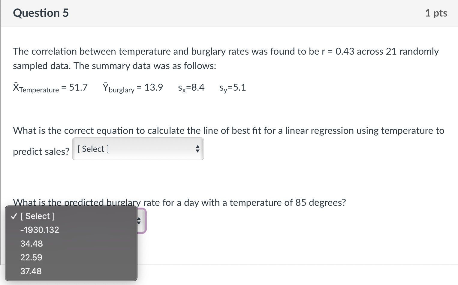 Solved The correlation between temperature and burglary | Chegg.com