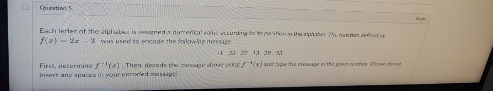 Solved Question 5 Each letter of the alphabet is assigned a | Chegg.com