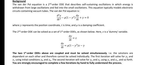 Solved Background The van der Pol equation is a 2d-order ODE | Chegg.com
