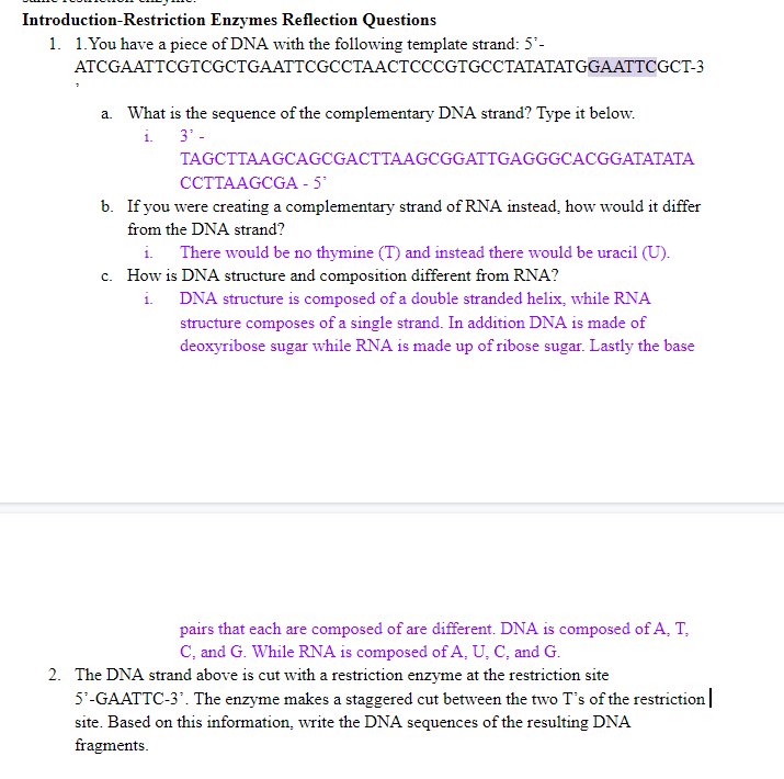 Solved Introduction-Restriction Enzymes Reflection Questions | Chegg.com