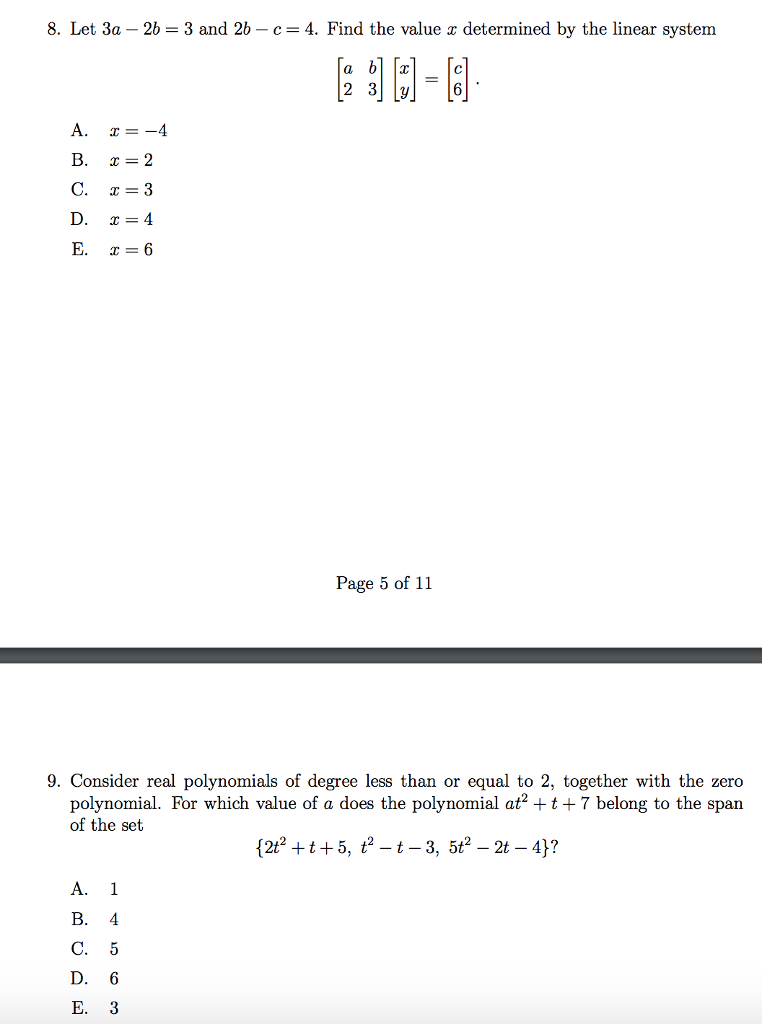 Solved 8. Let 3a-2b 3 And 2b - C-4. Find The Value A | Chegg.com