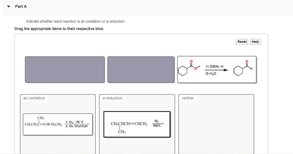 Solved Part A Indicate whether each reaction is an oxidation | Chegg.com
