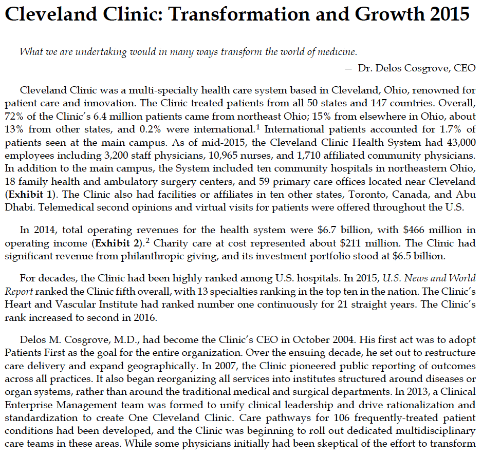 Solved What is the Cleveland Clinic's overall strategy for | Chegg.com