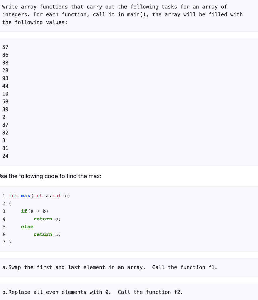 Solved Write array functions that carry out the following | Chegg.com