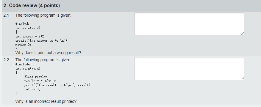Solved 2 Code review (4 points) 2.1 The following program is | Chegg.com