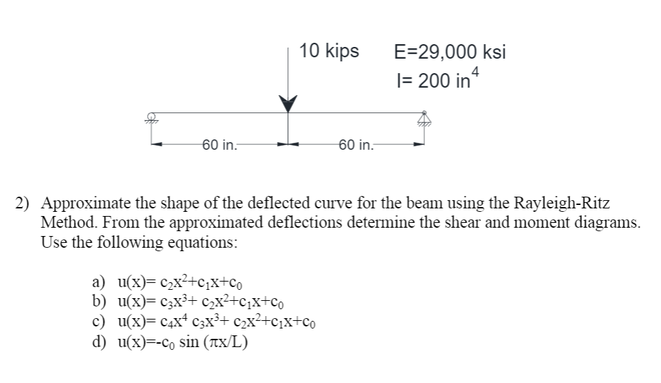 Solved 10 kips E=29,000 ksi I= 200 in 4. 60 in. 60 in. 2)