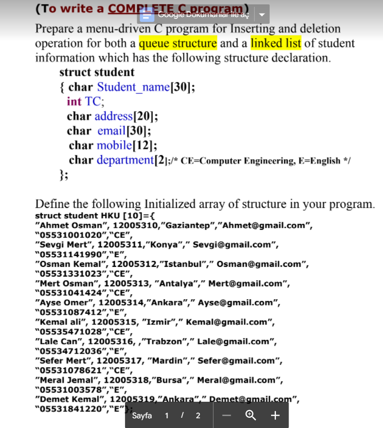 Solved plese make (Prepare a menu-driven C program) do not | Chegg.com