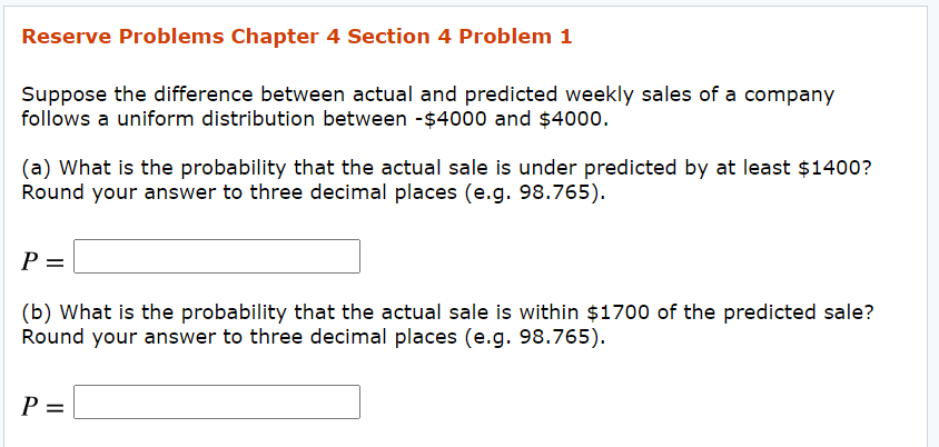 Solved Reserve Problems Chapter 4 Section 4 Problem 1 | Chegg.com