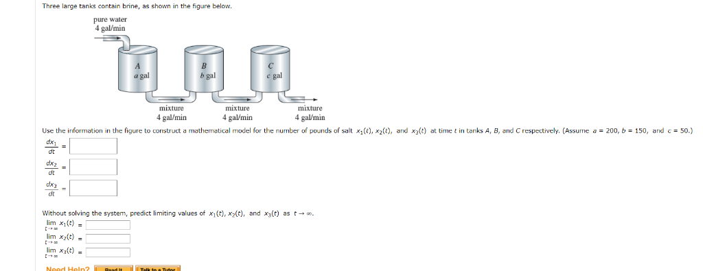 Solved Three large tanks contain brine, as shown in the | Chegg.com