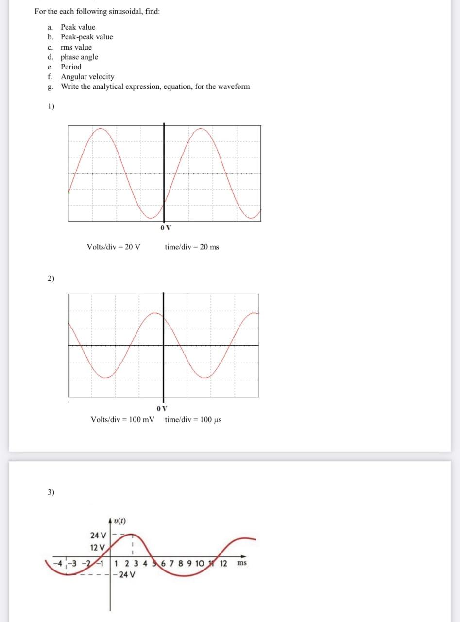 Solved For the each following sinusoidal, find: a. Peak | Chegg.com