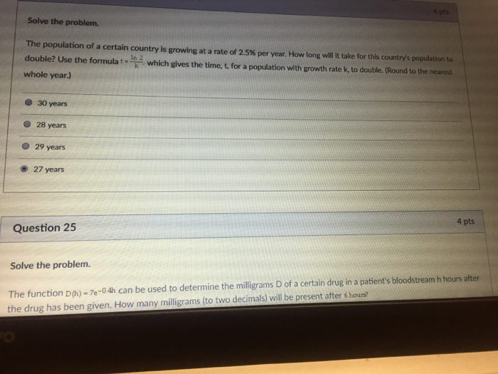 Solved 4 pts Solve the problem. The population of a certain | Chegg.com