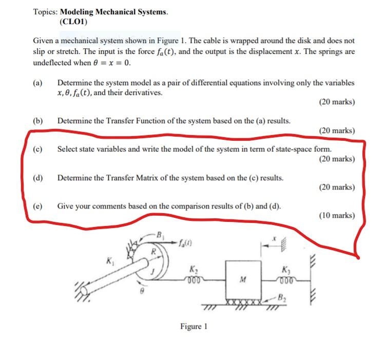 Solved Topics: Modeling Mechanical Systems. (CL01) Given A | Chegg.com