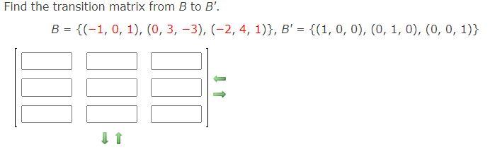 Solved Find The Transition Matrix From B To B'. B = {(−1, 0, | Chegg.com