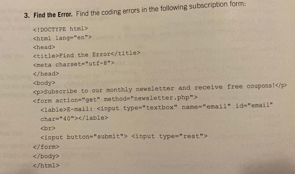 Solved 3. Find the Error. Find the coding errors in the | Chegg.com