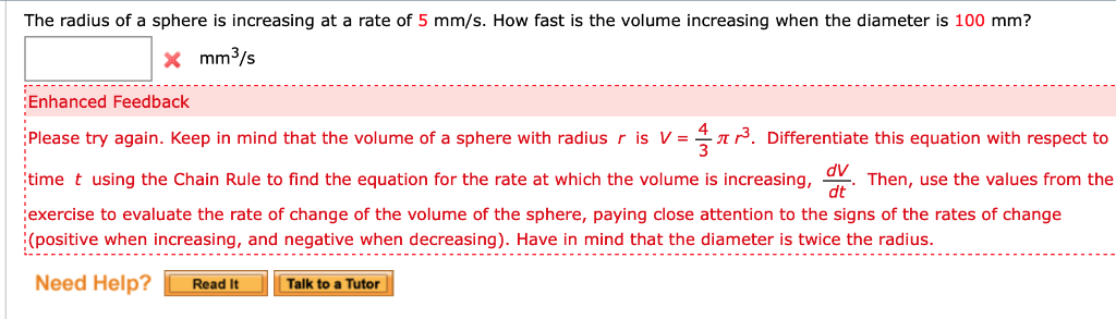 solved-the-radius-of-a-sphere-is-increasing-at-a-rate-of-5-chegg