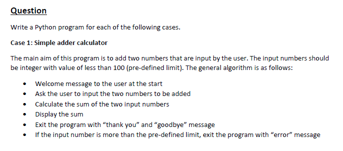 Solved Question Write a Python program for each of the | Chegg.com