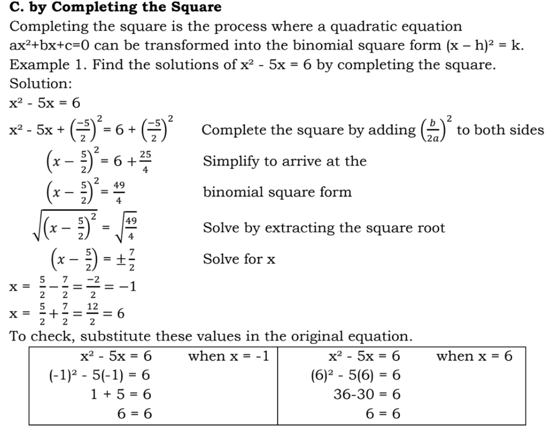quadratic formula examples