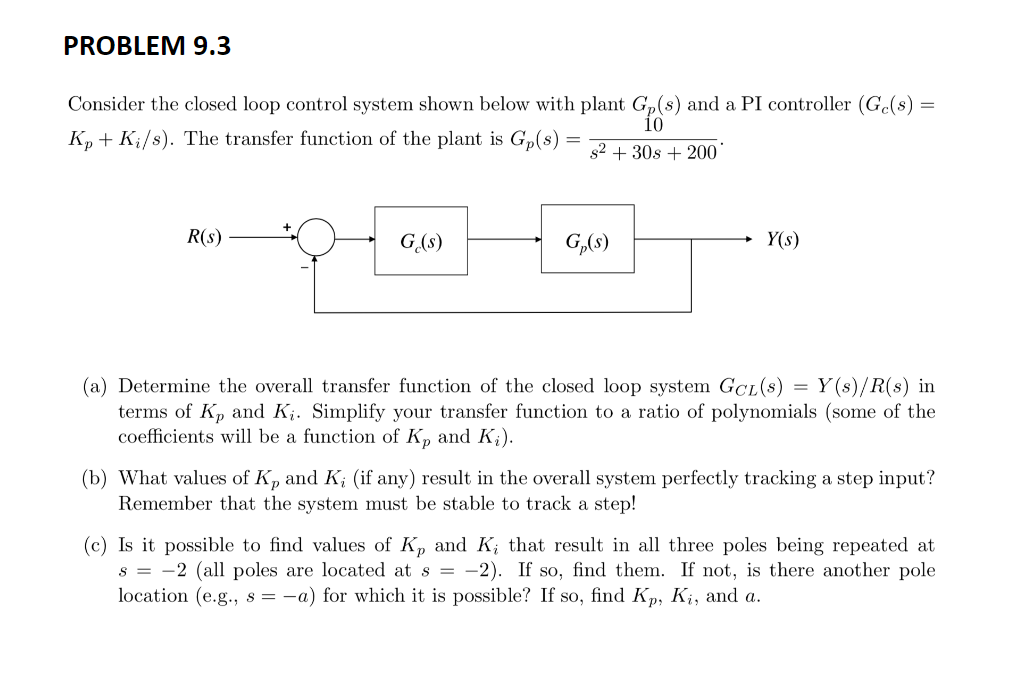 Solved PROBLEM 9.3 Consider the closed loop control system | Chegg.com