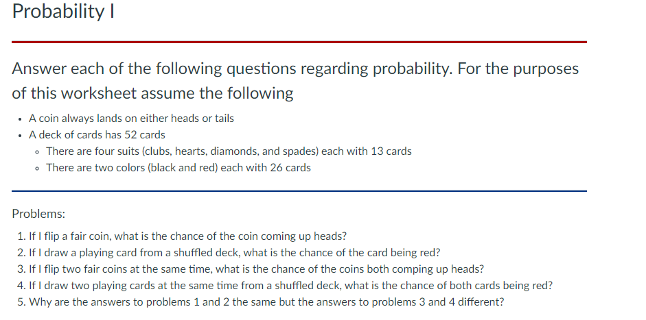 Solved Probability 1 Answer each of the following questions | Chegg.com