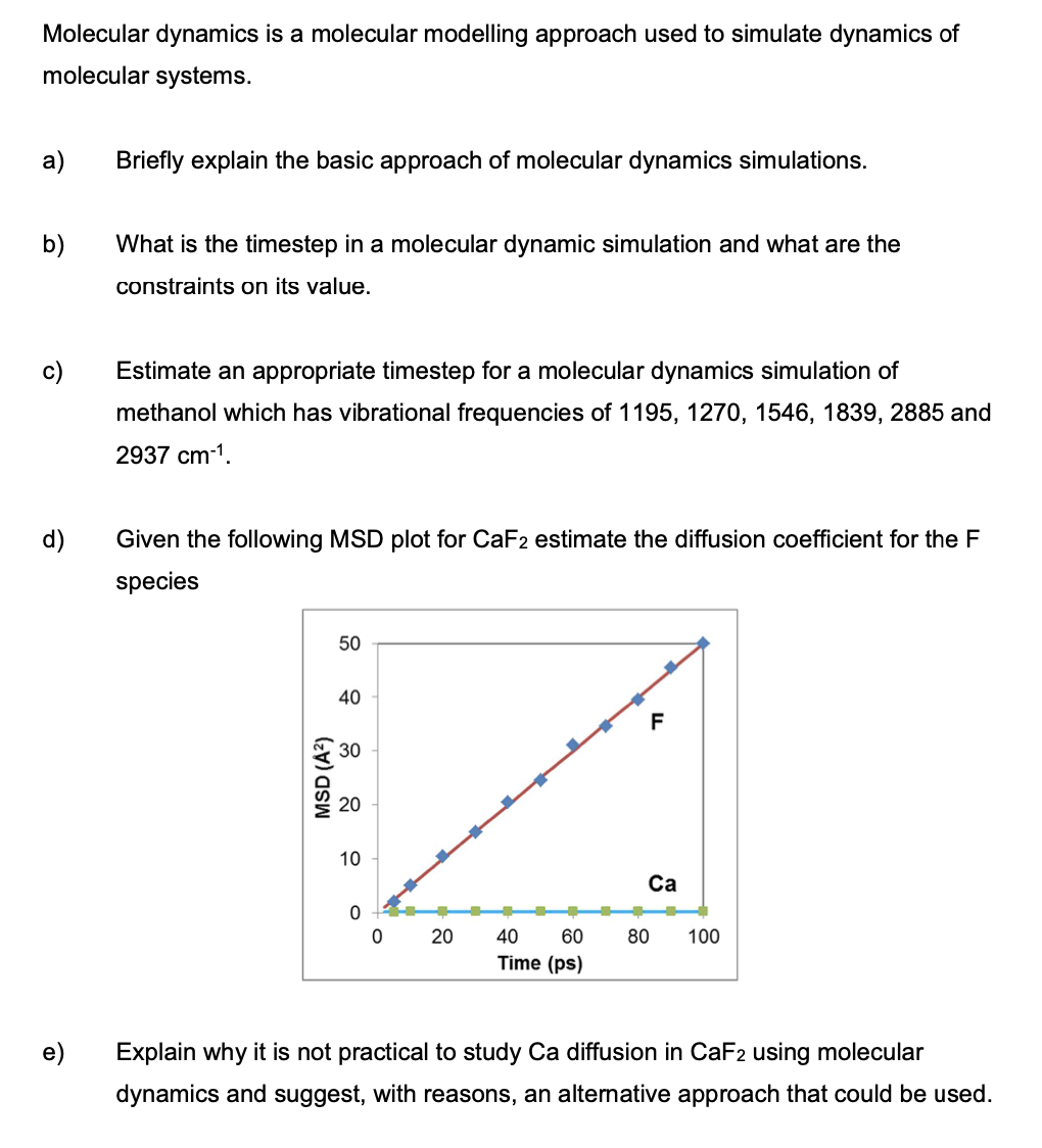 Solved Molecular dynamics is a molecular modelling approach | Chegg.com