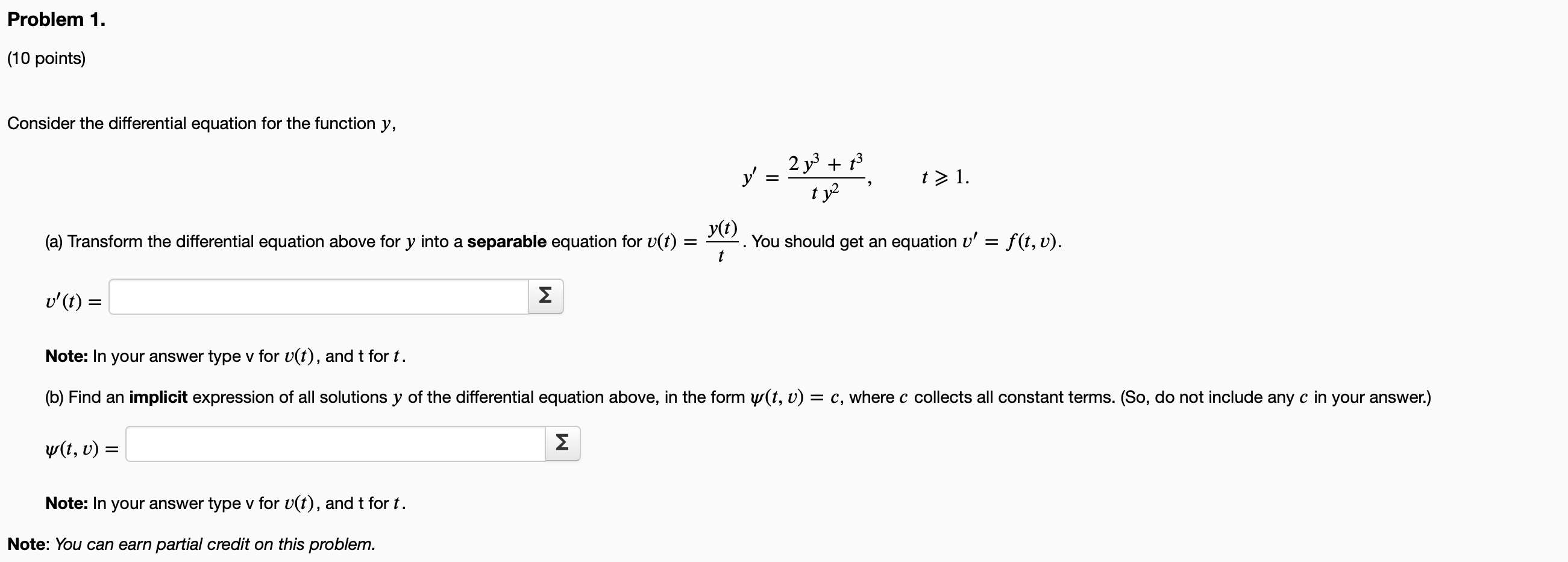 Solved Problem 1. (10 points) Consider the differential | Chegg.com
