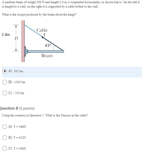 Solved A Uniform Beam Of Weight N And Length M Is Chegg Com