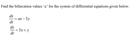 Solved Find The Bifurcation Values 'a' For The System Of | Chegg.com