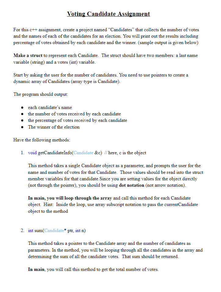 Solved Voting Candidate Assignment For this c++ assignment, | Chegg.com