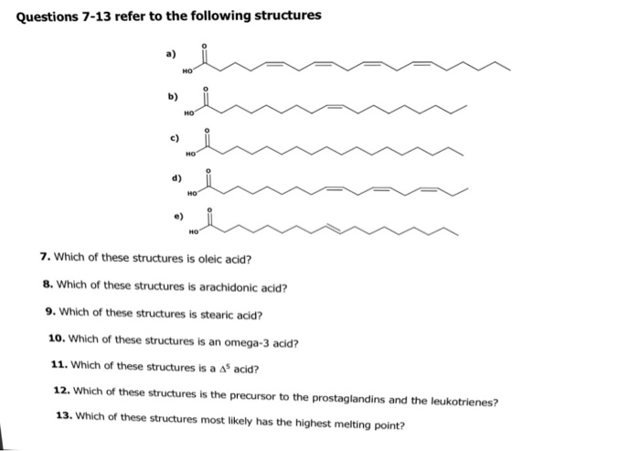 Solved Questions 7-13 refer to the following structures a) | Chegg.com