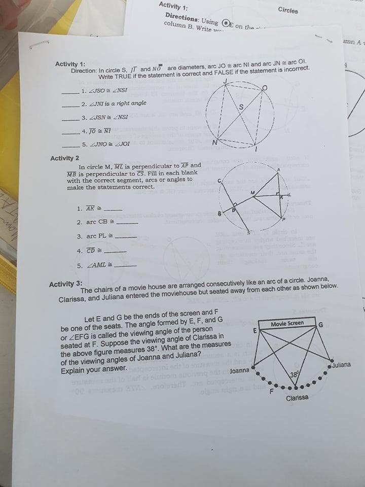 Solved Circles Activity 1: Directions: Using Ok On The | Chegg.com