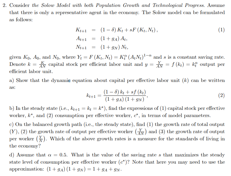 Solved 2. Consider the Solow Model with both Population | Chegg.com