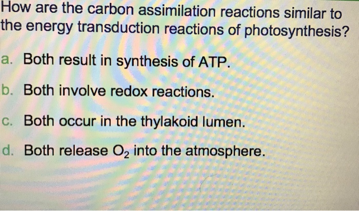 Solved How are the carbon assimilation reactions similar to | Chegg.com