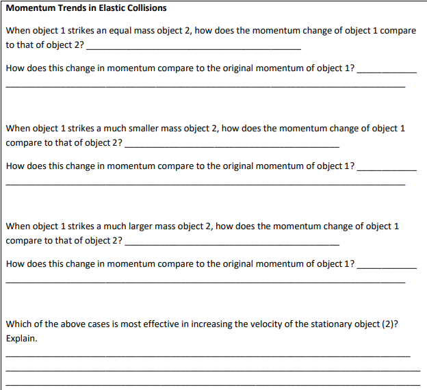 Solved Momentum Trends in Elastic Collisions When object 1 | Chegg.com