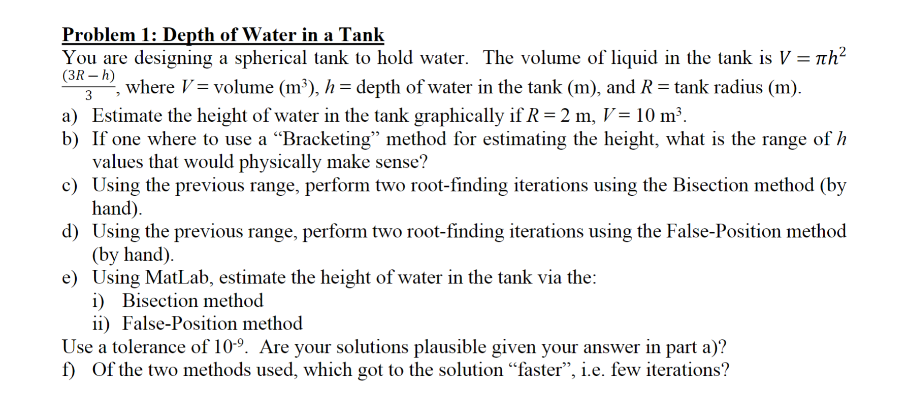 Problem 1: Depth of Water in a Tank You are designing | Chegg.com