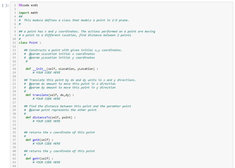 Solved code in python: Define a class Point that represents | Chegg.com