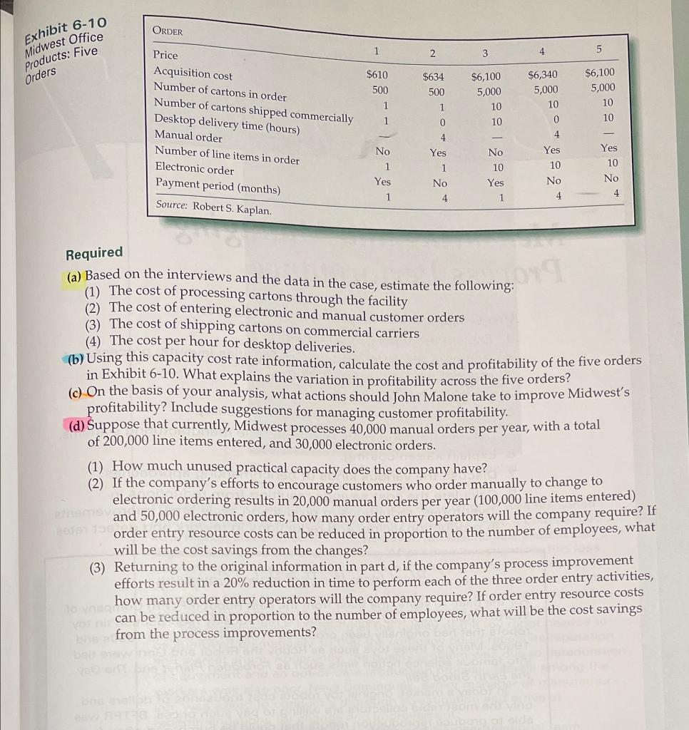 Solved ORDER Exhibit 6-10 Midwest Office Products: Five 1 2 | Chegg.com