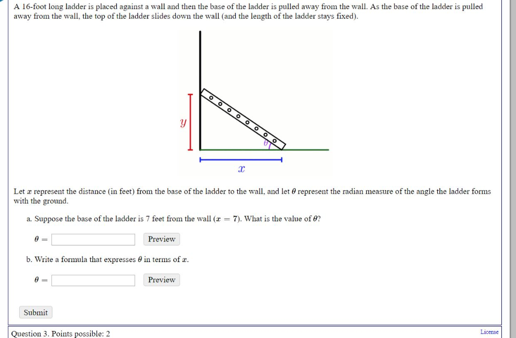 Solved A 16foot long ladder is placed against a wall and