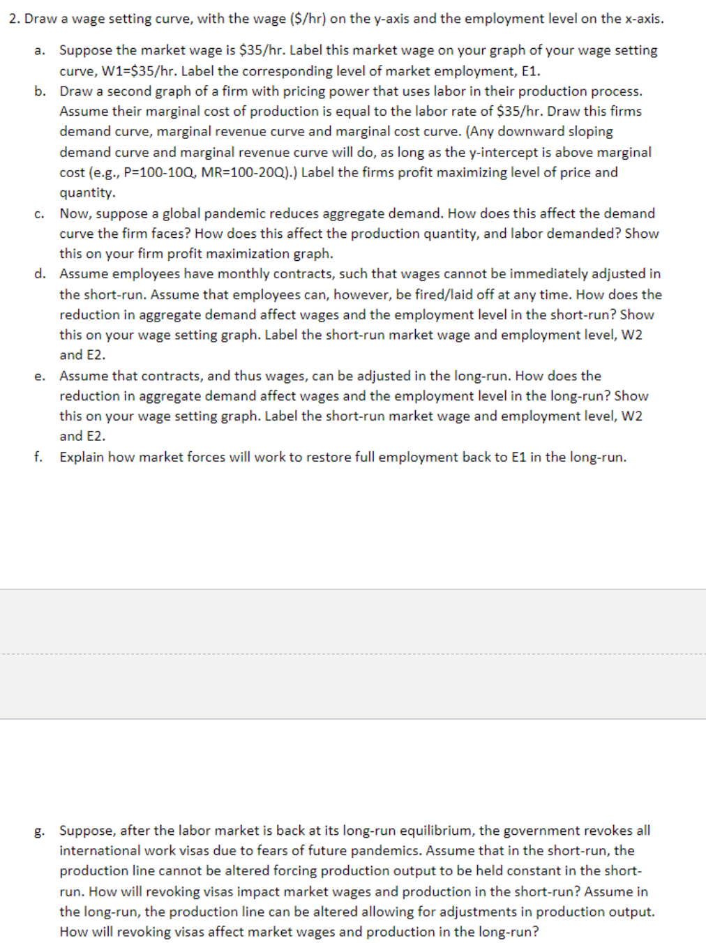 2. Draw a wage setting curve, with the wage ($/hr) on | Chegg.com