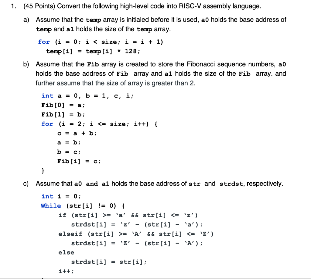 Solved 1. (45 Points) Convert the following high-level code | Chegg.com