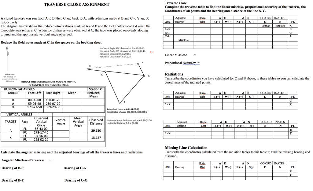 A Closed Traverse Was Run From A To B Then C And Chegg Com