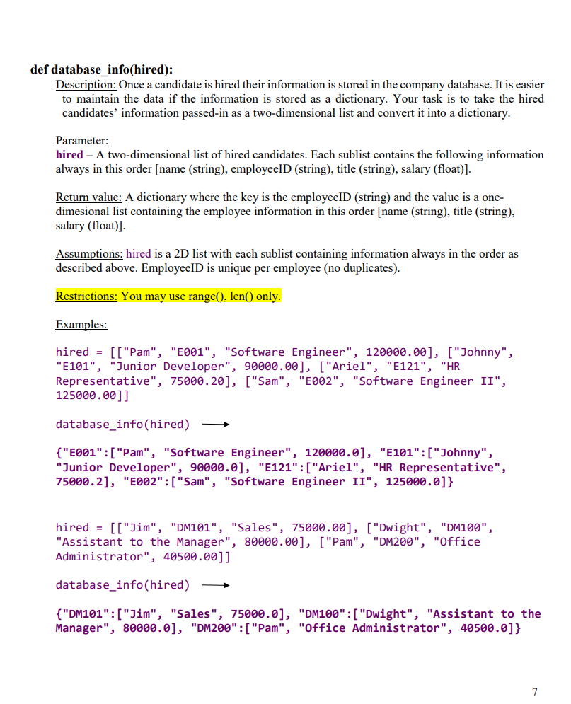 Solved Programming language : Python The purpose of this | Chegg.com