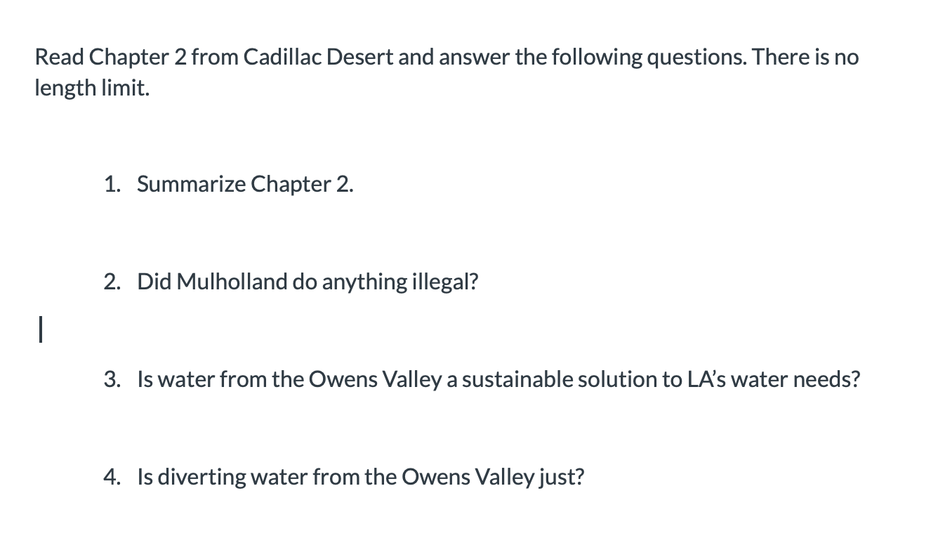 Solved Read Chapter 2 from Cadillac Desert and answer the | Chegg.com